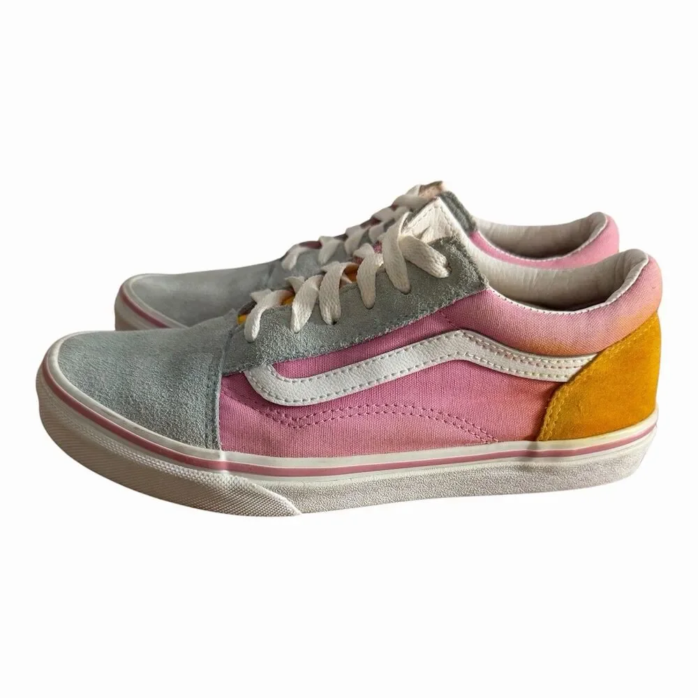 VANS Sneakers Juniors Old Skool Low Suede Pink Orange Blue  500714 Size 6